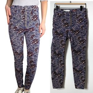 Anthropologie Pilcro Corduroy High Rise Skinny Jeans Floral Fall Print Purple